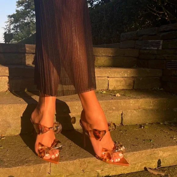 ❤️Monika Chiang Klara Brown Leather & Tortoise PVC Sandals - Picture 4 of 12